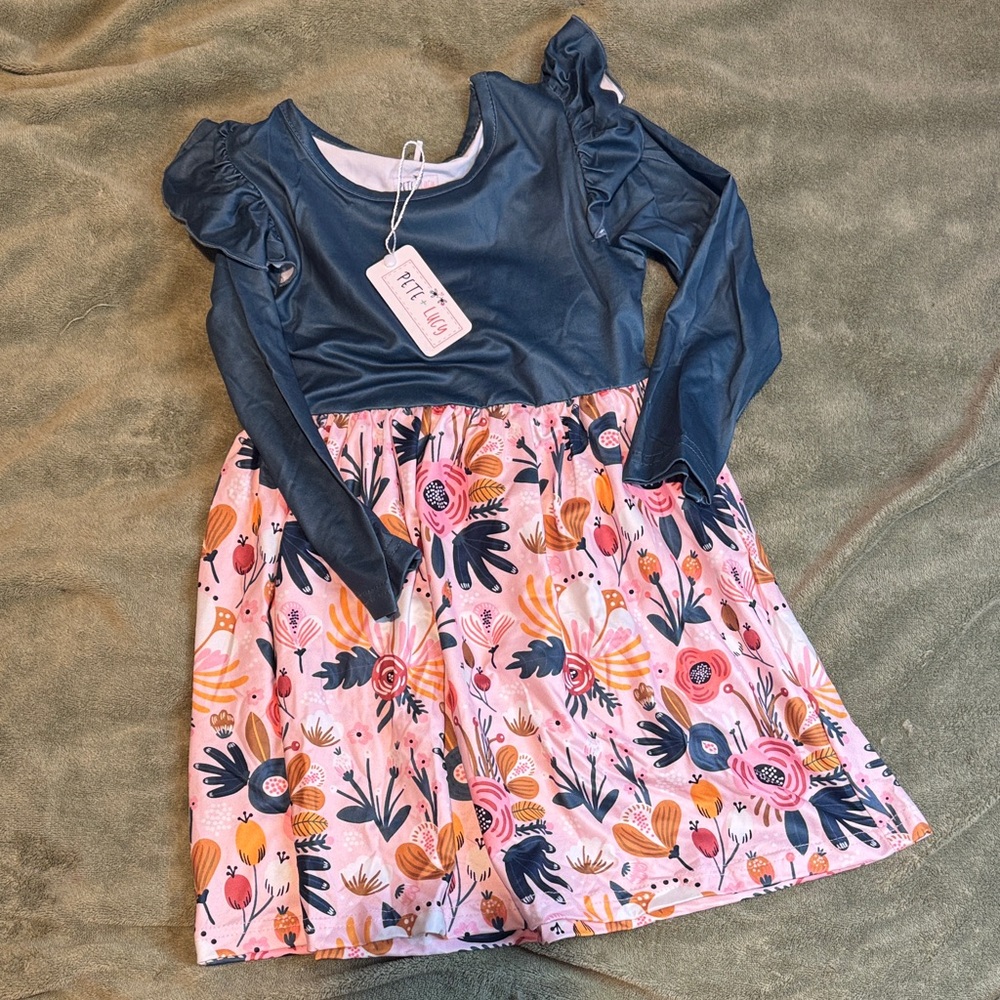 Navy and Pink Floral Kids Dress